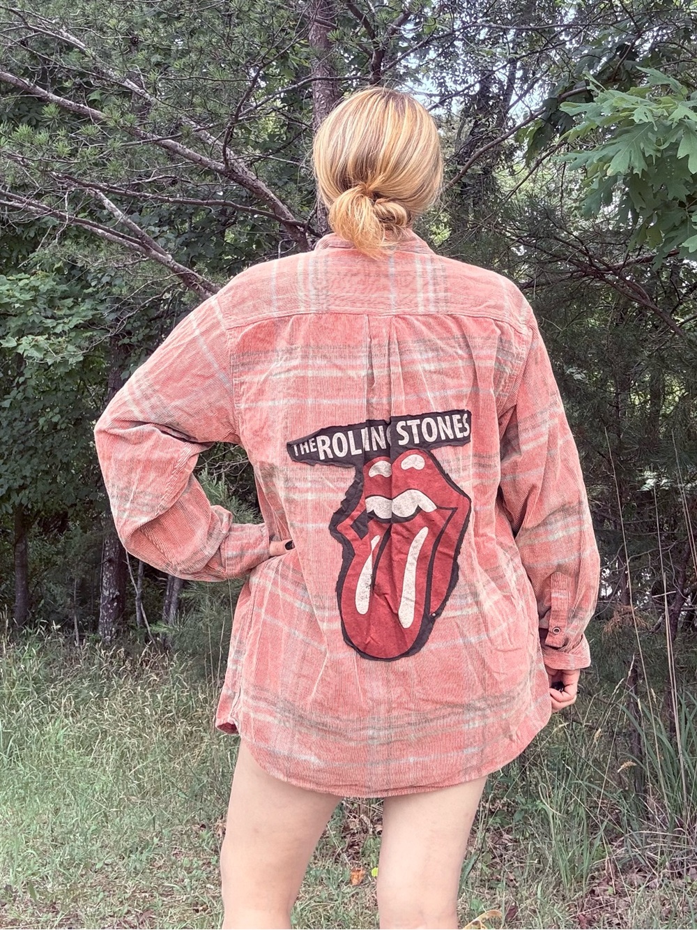 🎶☮️ Up cycle Rolling Stones music hippie handmade tie dye flannel RETRO